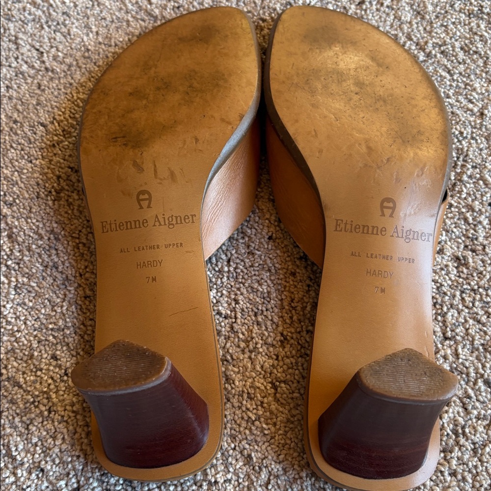 Etienne Aigner Women's Brown Leather Slides - Picture 4 of 5